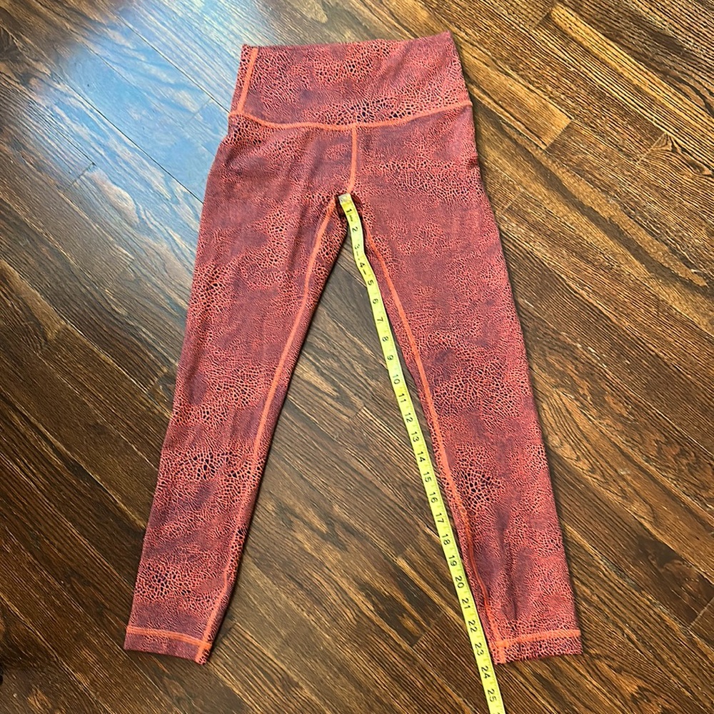 Lululemon Orange(red?) /navy(purple?) leggings. Worn once. Size 6 /25” length